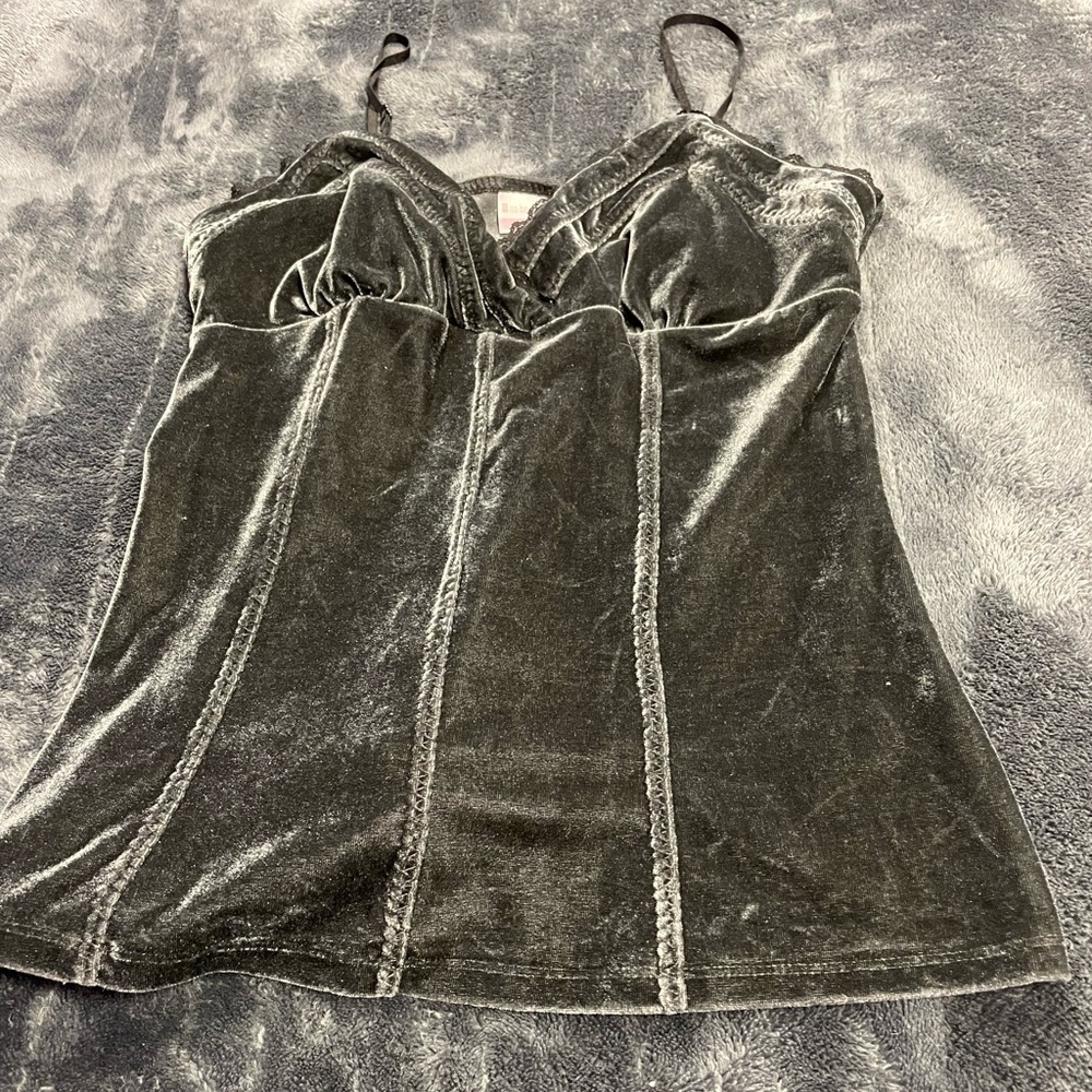 black tank top with design and a furry texture